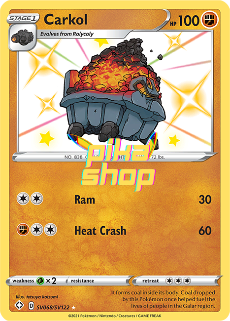 Pokemon Shining Fates Carkol Baby Shiny SV068/SV122