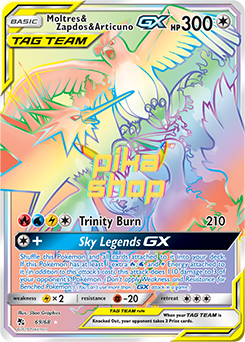Pokemon, Hidden Fates 69/68 Moltres & Zapdos & Articuno GX Tag Team Rainbow Rare