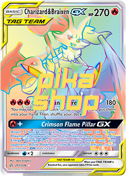 Pokemon Cosmic Eclipse 251/236 Charizard & Braixen GX Tag Team Rainbow Rare