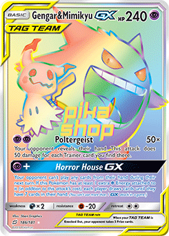 Pokemon Team Up 186/181 Gengar & Mimikyu GX Rainbow rare Tag Team Pokemon Team Up 186/181 Gengar & Mimikyu GX Rainbow rare Tag Team
