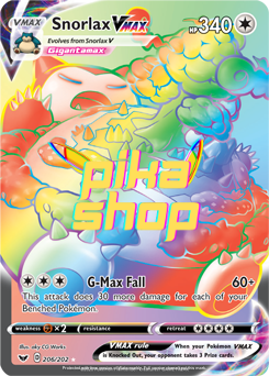 Pokemon Sword & Shield Base 206/202 Snorlax VMAX Rainbow Rare