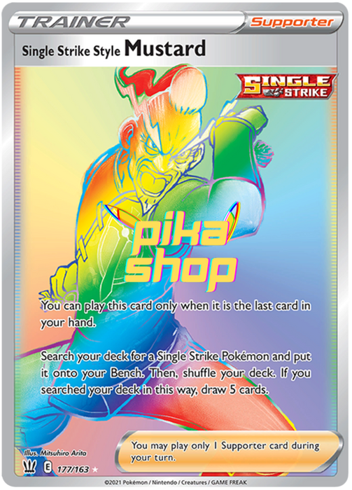 Pokemon Battle Styles Single Strike Stance Mustard 177/163 Rainbow Rare - PikaShop Pokemon Battle Styles Single Strike Stance Mustard 177/163 Rainbow Rare - PikaShop