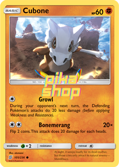 cubone pokemon card holographic Pokemon Unified Minds 105/236 Cubone Reverse Holo