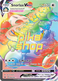 Pokemon
 Sword & Shield Base 206/202 Snorlax VMAX Rainbow Rare