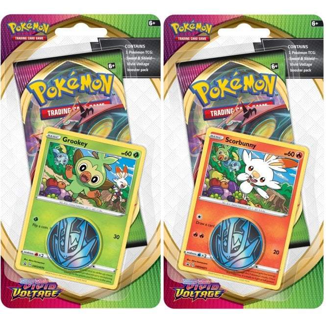 Pokémon Swsh Vivid Voltage 1 Pack Checklane Blister Bundle Of 2 (Grookey & Scorbunny) - PikaShop
